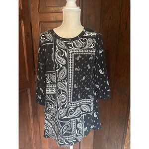 Womens Chico's Zenergy 3/4 Sleeve Bandana Paisley Tunic-Size 0 Or Sz 4-6‎ -BOHO